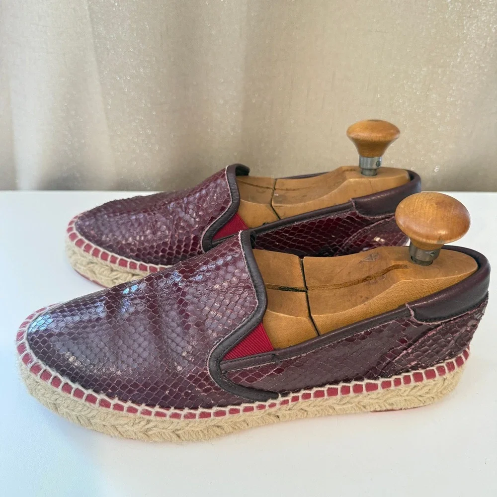L'Espadrille Tropezienne Burgundy Snakeskin Embossed Leather Espadrille Slip On